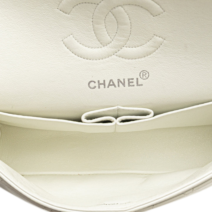Chanel Small Classic Cuir d’agneau Double rabat Blanc