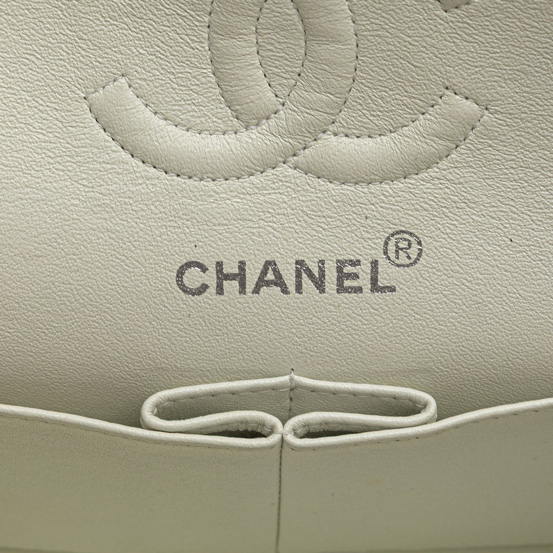 Chanel Small Classic Cuir d’agneau Double rabat Blanc