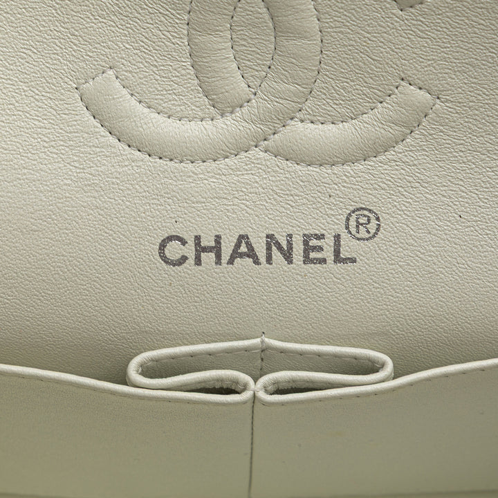 Chanel Small Classic Cuir d’agneau Double rabat Blanc