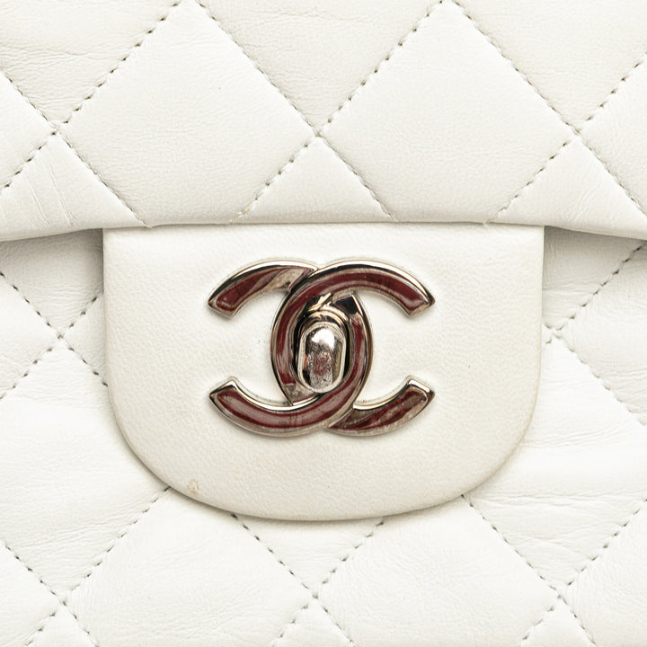 Chanel Small Classic Cuir d’agneau Double rabat Blanc