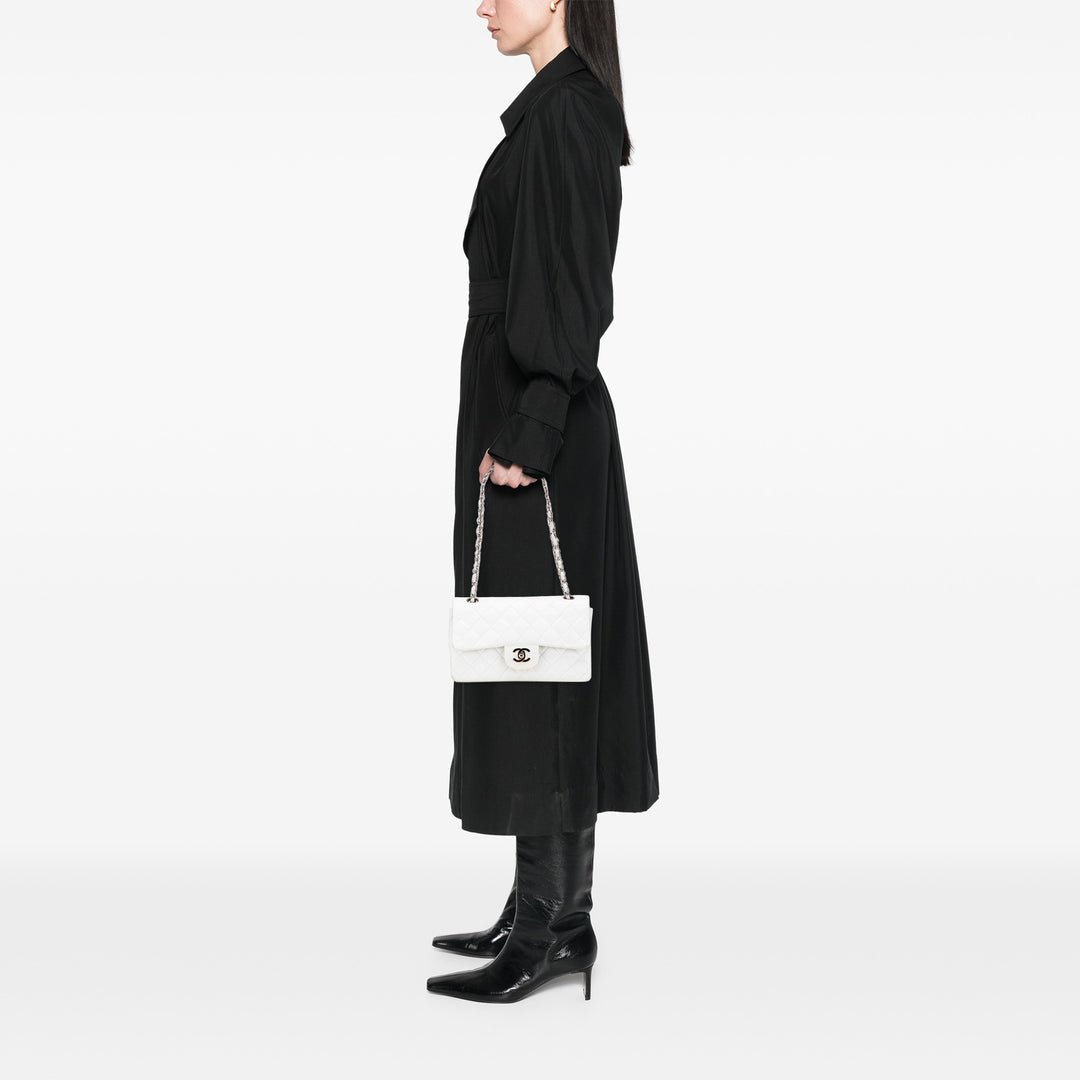 Chanel Small Classic Cuir d’agneau Double rabat Blanc
