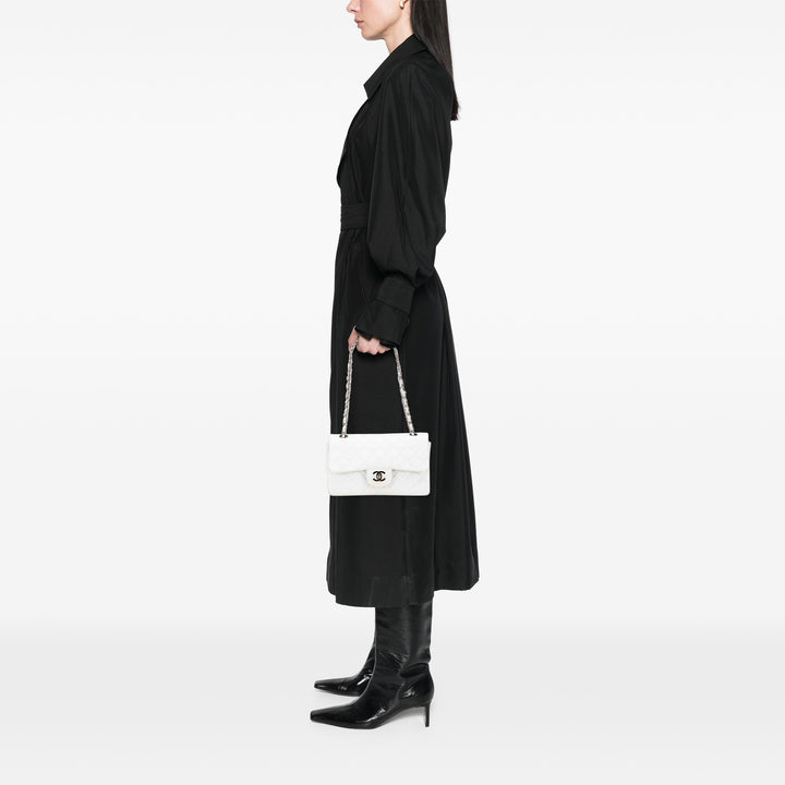 Chanel Small Classic Cuir d’agneau Double rabat Blanc