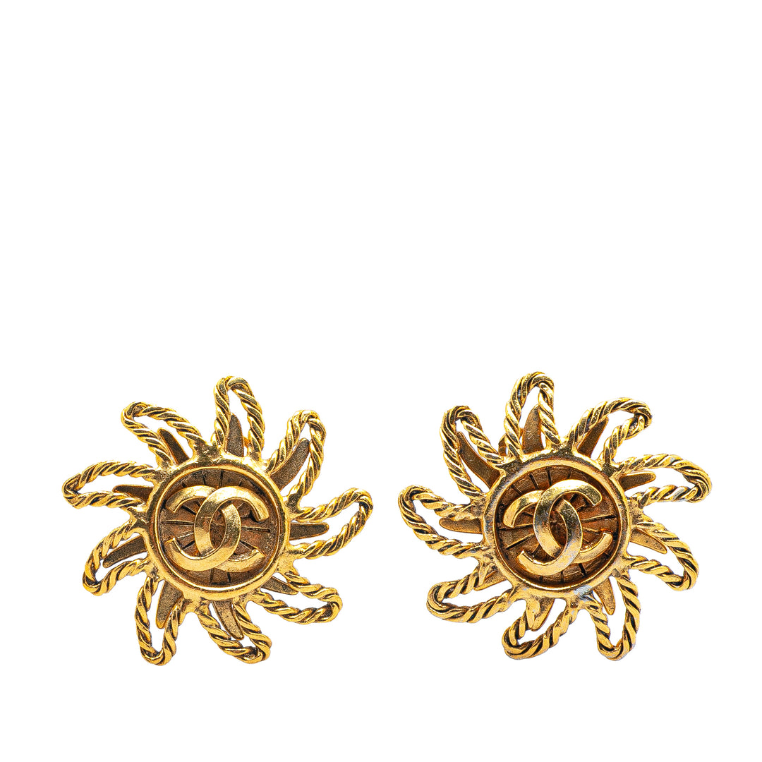 Gold Plated CC Sun Clip on Earrings Gold - Gaby Paris