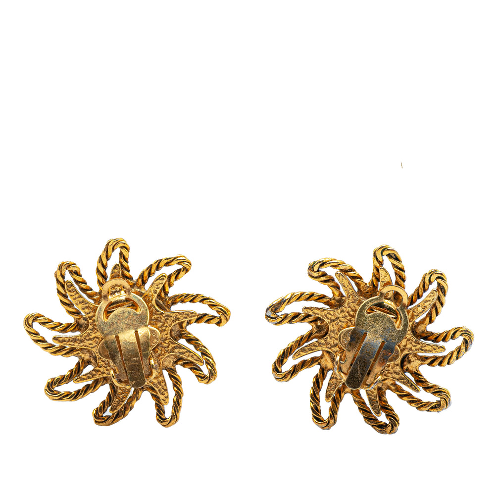 Gold Plated CC Sun Clip on Earrings Gold - Gaby Paris