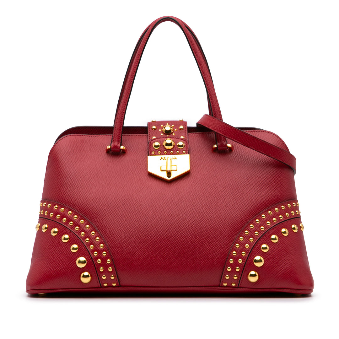 Studded Saffiano Cuir Promenade Satchel Red - Gaby Paris