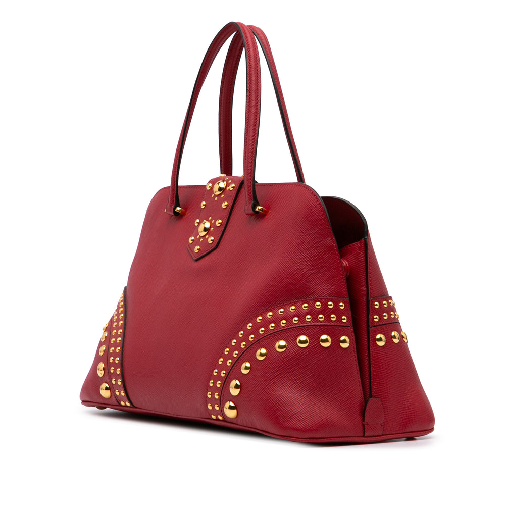 Studded Saffiano Cuir Promenade Satchel Red - Gaby Paris