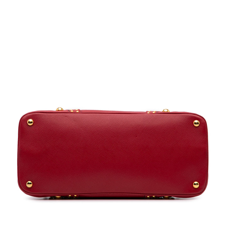 Studded Saffiano Cuir Promenade Satchel Red - Gaby Paris