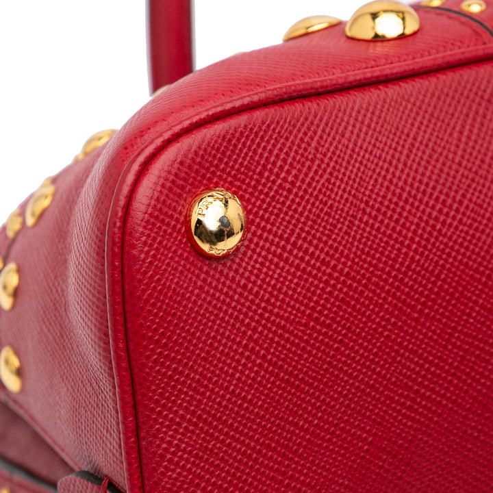 Studded Saffiano Cuir Promenade Satchel Red - Gaby Paris