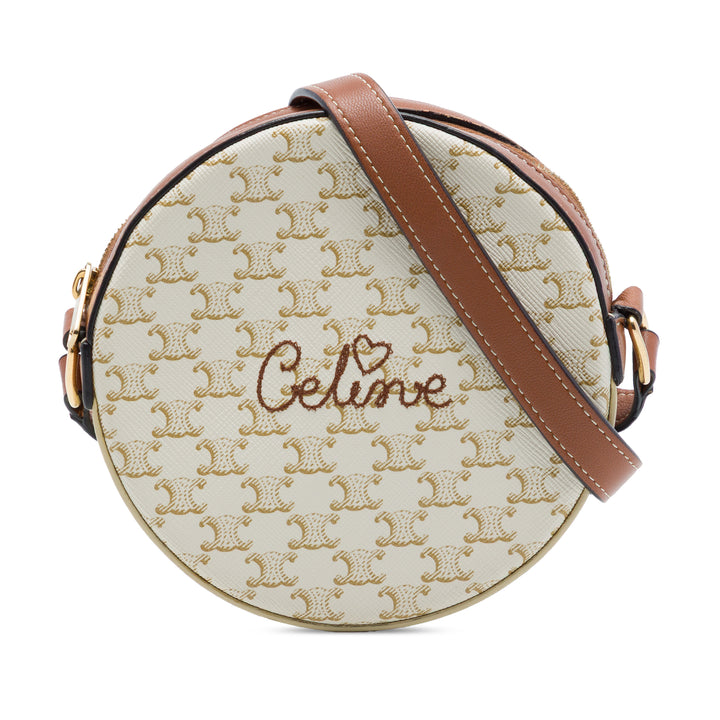 Celine Triomphe Coated Toile brodé Rond Purse on Strap