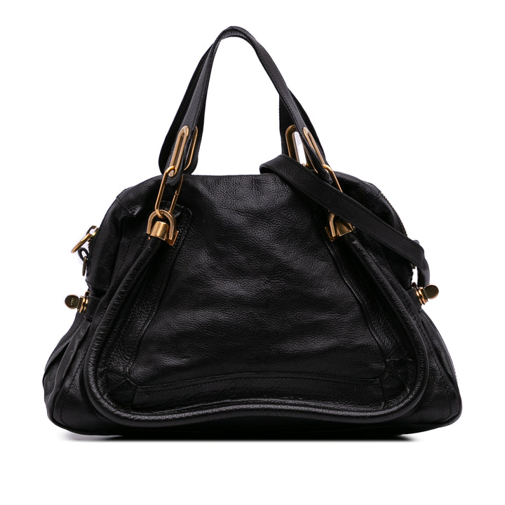 Medium Pebbled Leather Paraty Satchel Black - Gaby Paris