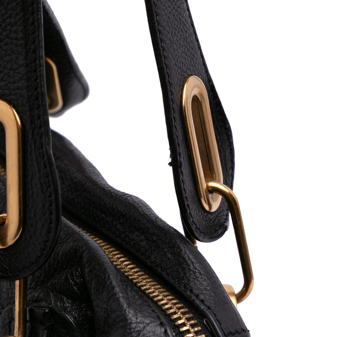 Medium Pebbled Leather Paraty Satchel Black - Gaby Paris