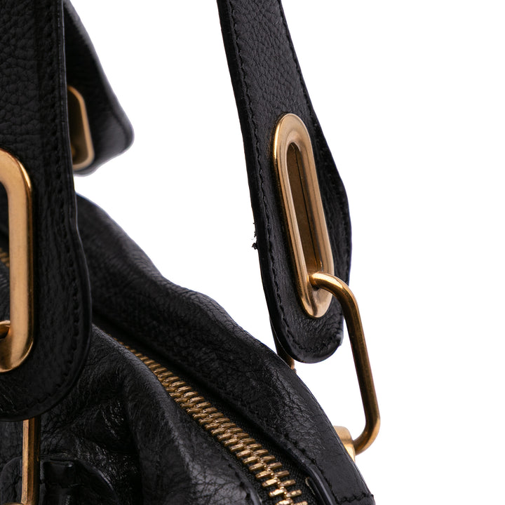 Medium Pebbled Leather Paraty Satchel Black - Gaby Paris