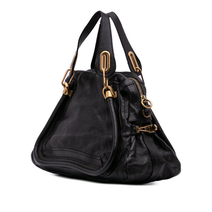 Medium Pebbled Leather Paraty Satchel Black - Gaby Paris