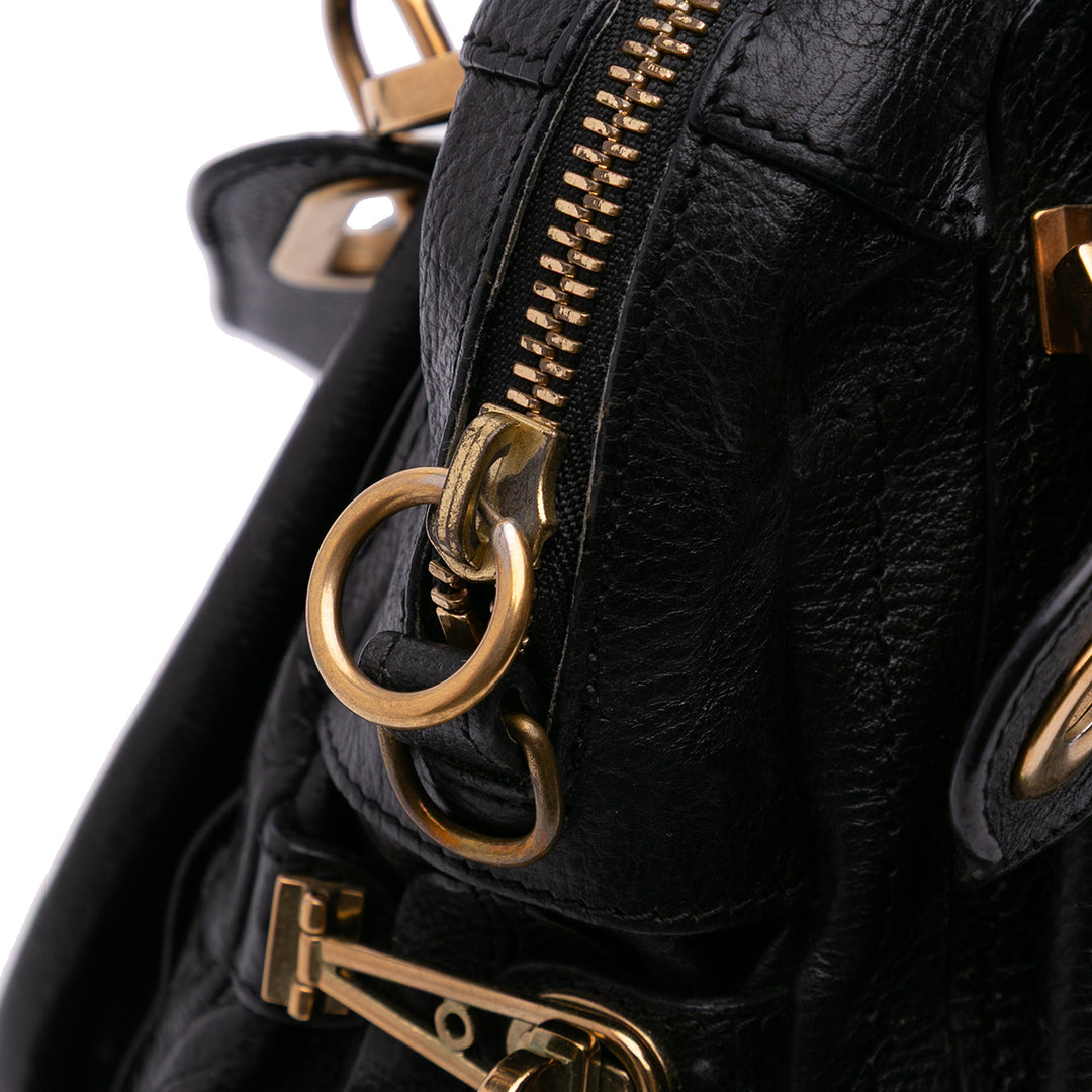 Medium Pebbled Leather Paraty Satchel Black - Gaby Paris