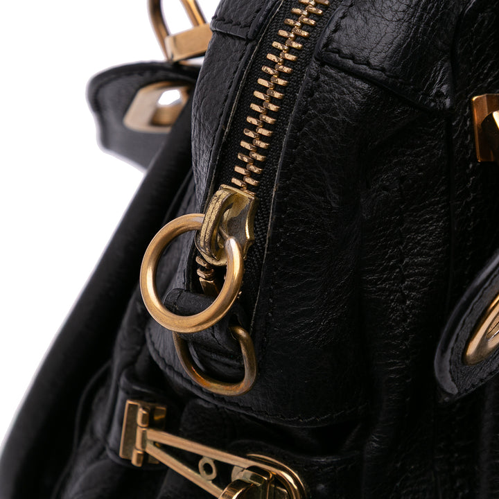 Medium Pebbled Leather Paraty Satchel Black - Gaby Paris