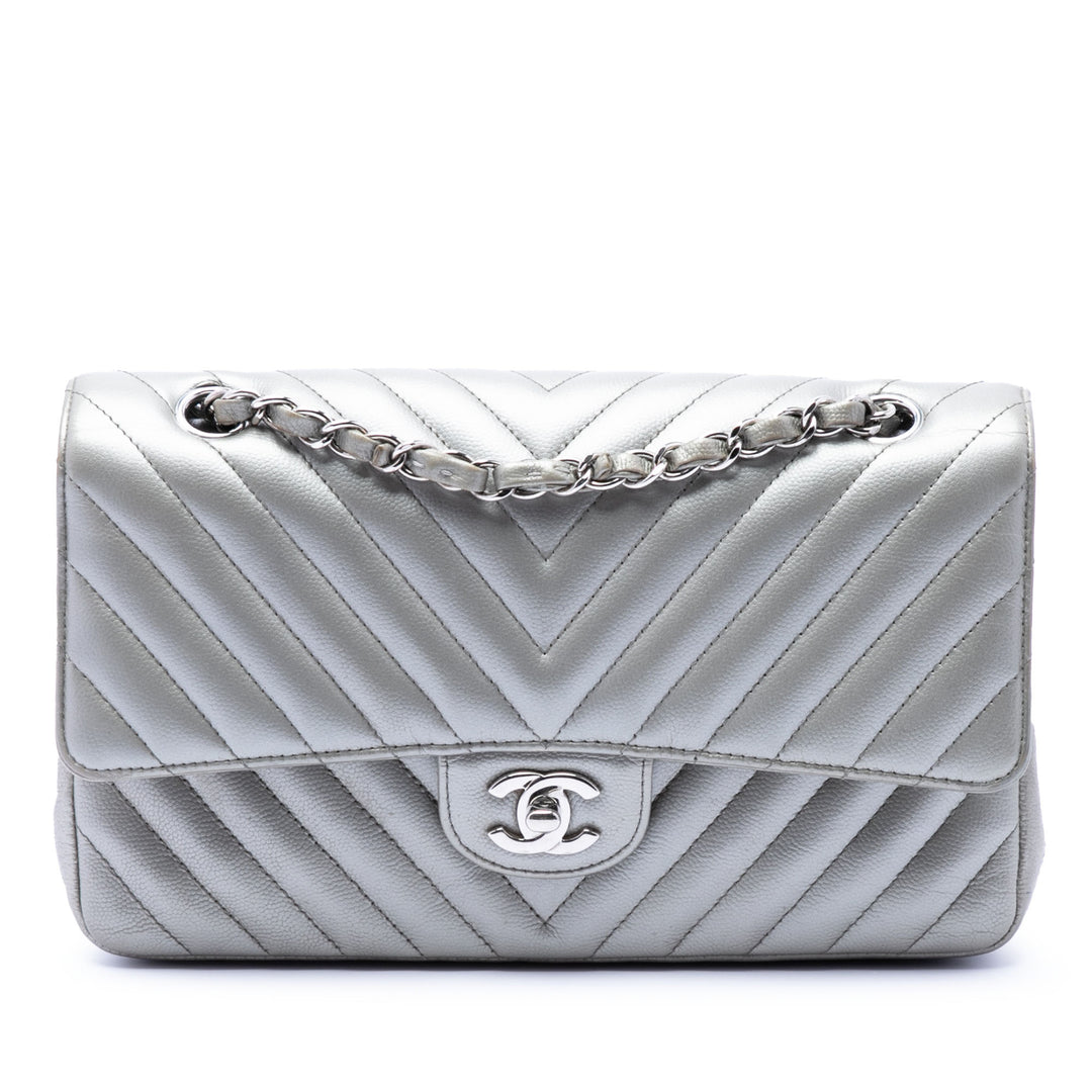 Chanel Medium Classic Chevron Metallic Caviar Double rabat