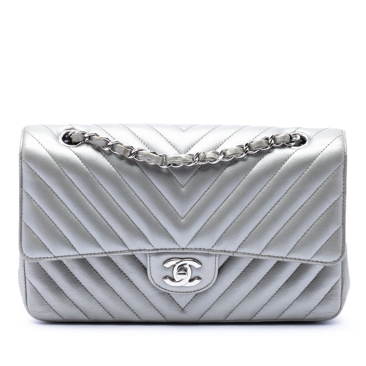Chanel Medium Classic Chevron Metallic Caviar Double rabat