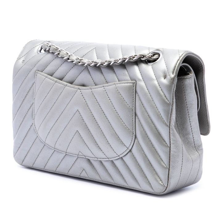 Chanel Medium Classic Chevron Metallic Caviar Double rabat