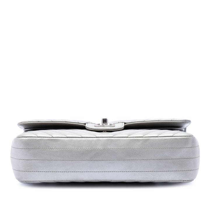 Chanel Medium Classic Chevron Metallic Caviar Double rabat
