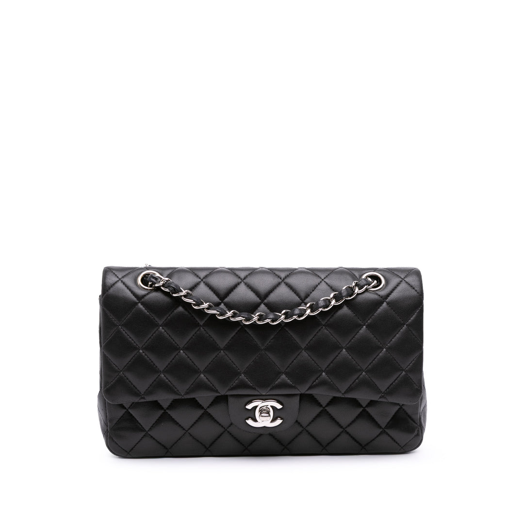 Medium Classic Lambskin Double Flap Black - Gaby Paris