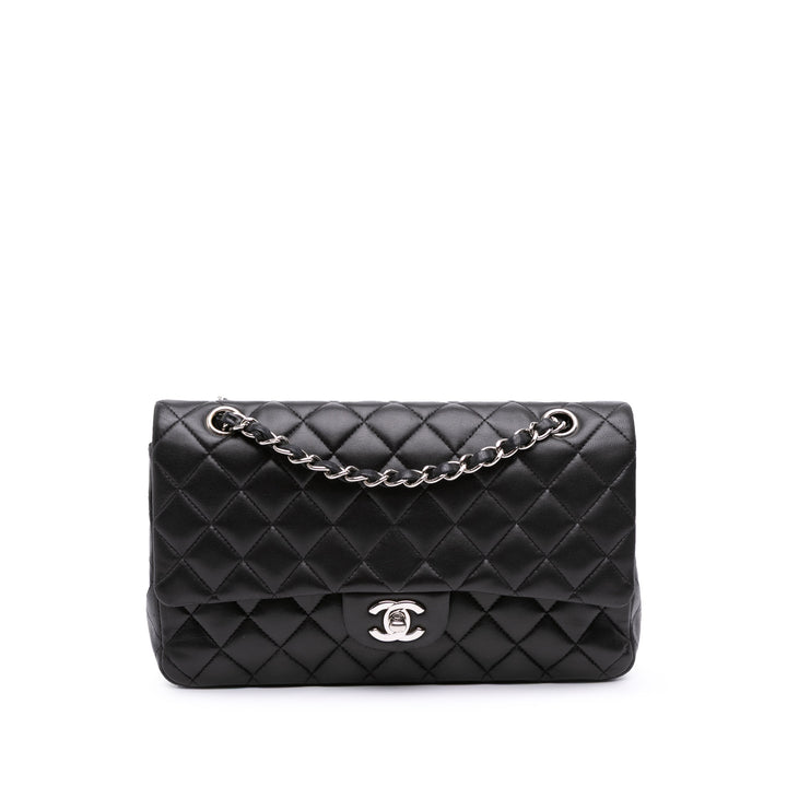 Medium Classic Lambskin Double Flap Black - Gaby Paris