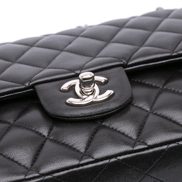 Medium Classic Lambskin Double Flap Black - Gaby Paris