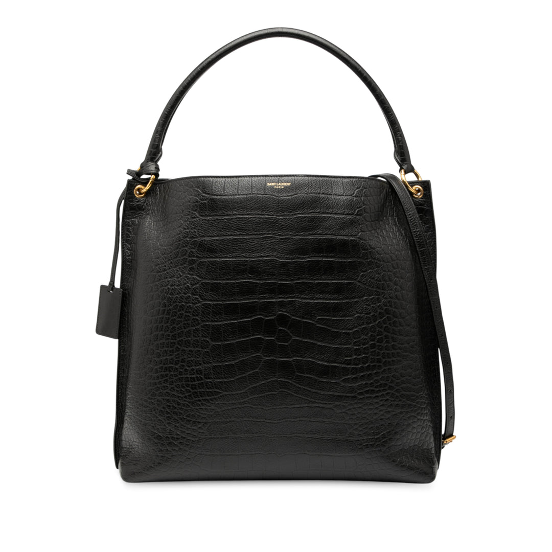 Saint Laurent Croc Embossed Cuir Tag Hobo Bag Noir – GABY PARIS Authentique