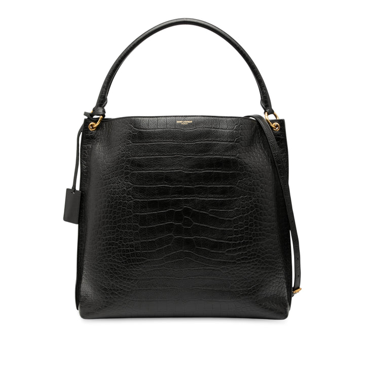 Saint Laurent Croc Embossed Cuir Tag Hobo Bag Noir – GABY PARIS Authentique
