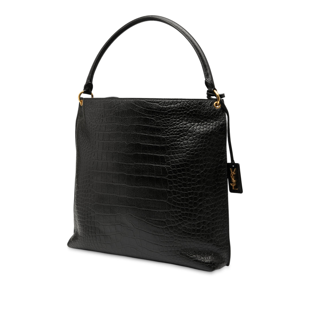 Saint Laurent Croc Embossed Cuir Tag Hobo Bag Noir – GABY PARIS Authentique