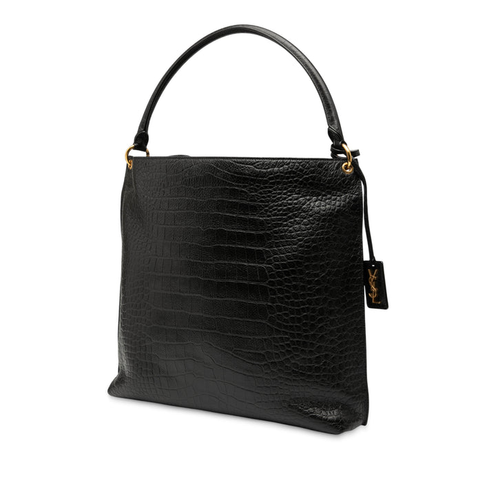 Saint Laurent Croc Embossed Cuir Tag Hobo Bag Noir – GABY PARIS Authentique