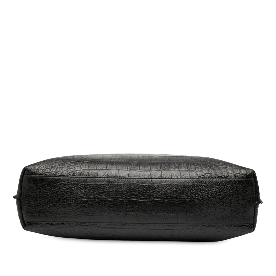 Saint Laurent Croc Embossed Cuir Tag Hobo Bag Noir – GABY PARIS Authentique