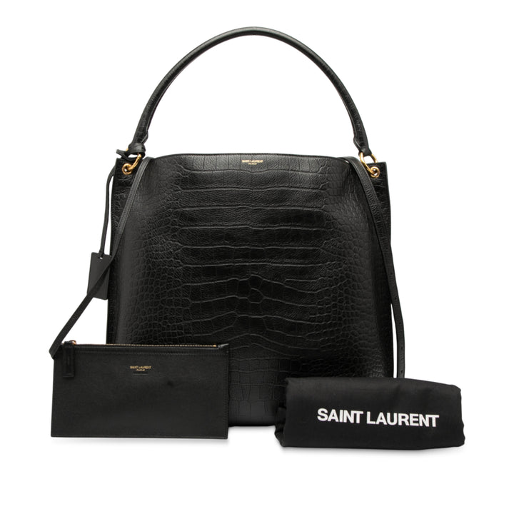 Saint Laurent Croc Embossed Cuir Tag Hobo Bag Noir – GABY PARIS Authentique