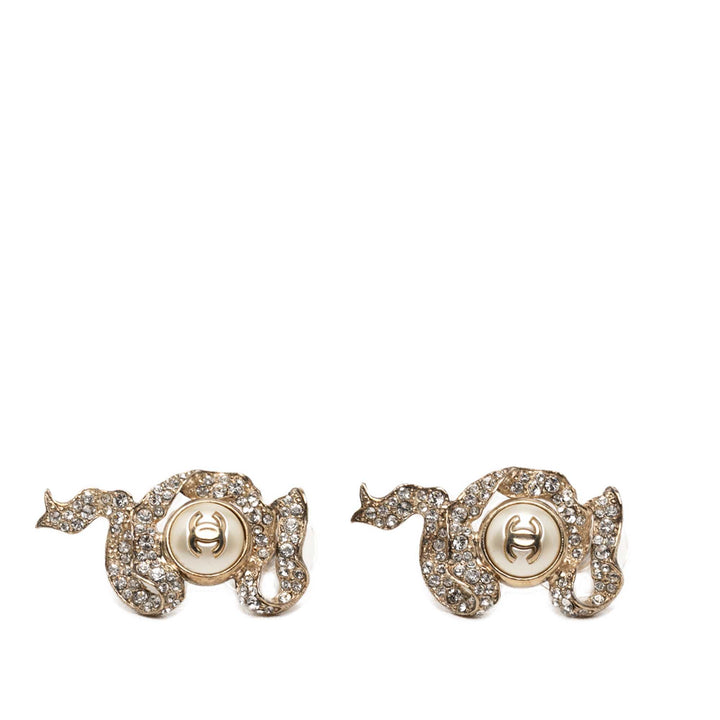 Chanel CC plaqué Strass et Perles fantaisie Ruban Bullet Back Boucles d'oreilles Métal