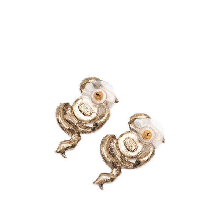 Chanel CC plaqué Strass et Perles fantaisie Ruban Bullet Back Boucles d'oreilles Métal