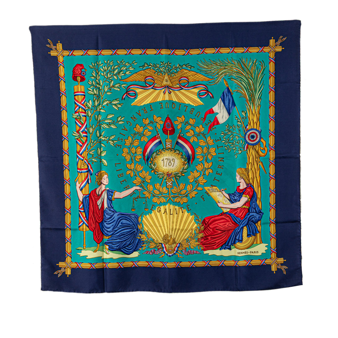 Hermès Republique Francaise Liberte Egalite Fraternite 1789 Soie Foulard Bleu – GABY PARIS Authentique