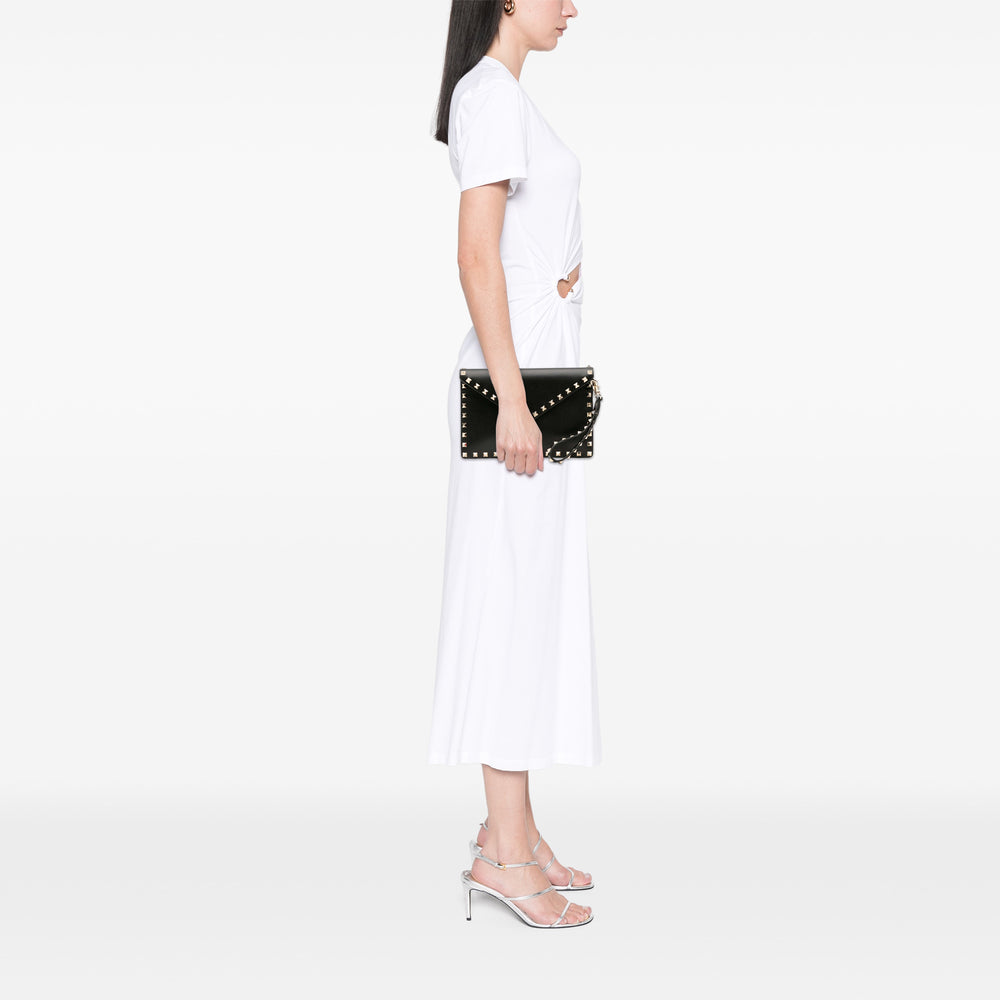 Calfskin Rockstud Envelope Flat Wristlet Clutch Black - Gaby Paris