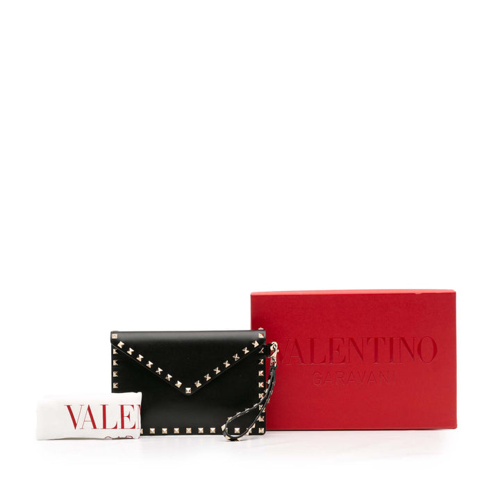 Calfskin Rockstud Envelope Flat Wristlet Clutch Black - Gaby Paris