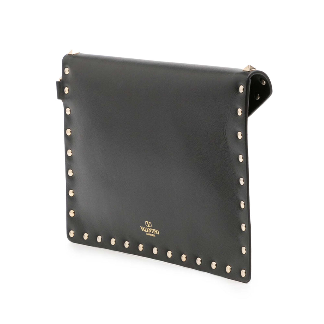 Calfskin Rockstud Envelope Flat Wristlet Clutch Black - Gaby Paris