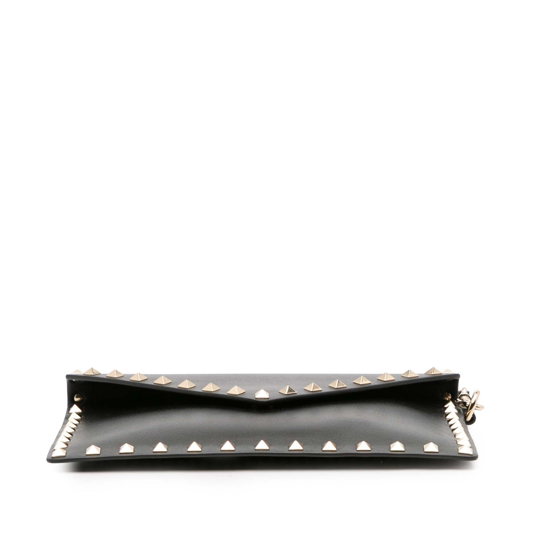 Calfskin Rockstud Envelope Flat Wristlet Clutch Black - Gaby Paris