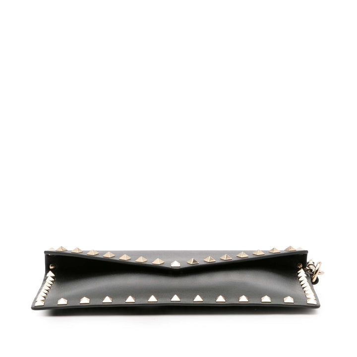 Calfskin Rockstud Envelope Flat Wristlet Clutch Black - Gaby Paris