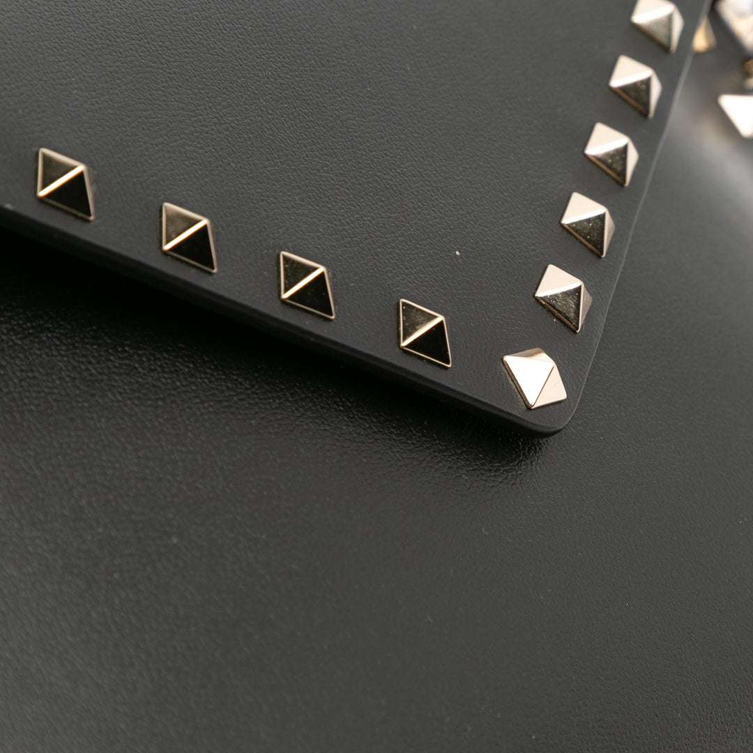 Calfskin Rockstud Envelope Flat Wristlet Clutch Black - Gaby Paris