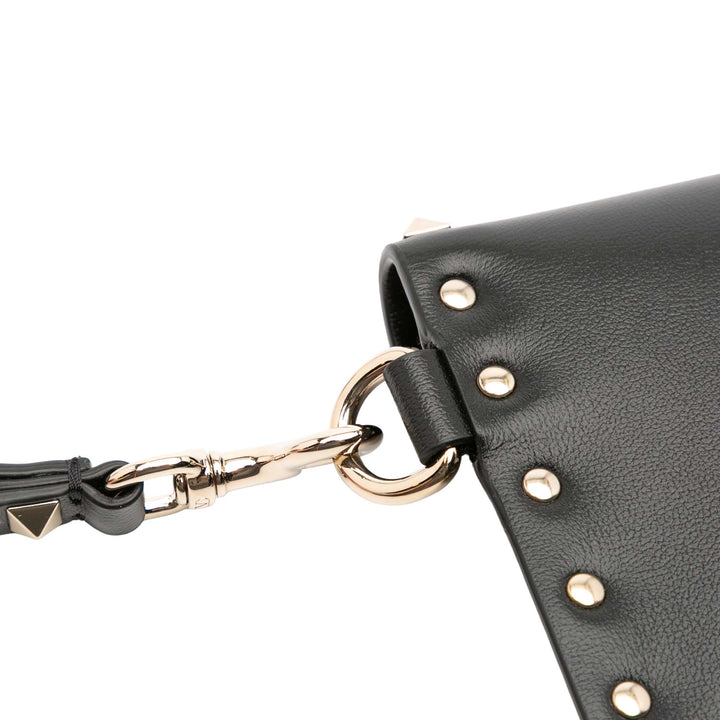Calfskin Rockstud Envelope Flat Wristlet Clutch Black - Gaby Paris