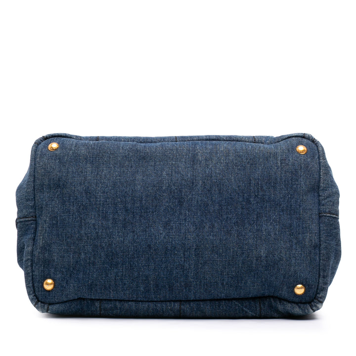 Prada Cabas Canapa Logo Jean Bleu – vue 3 – GABY PARIS