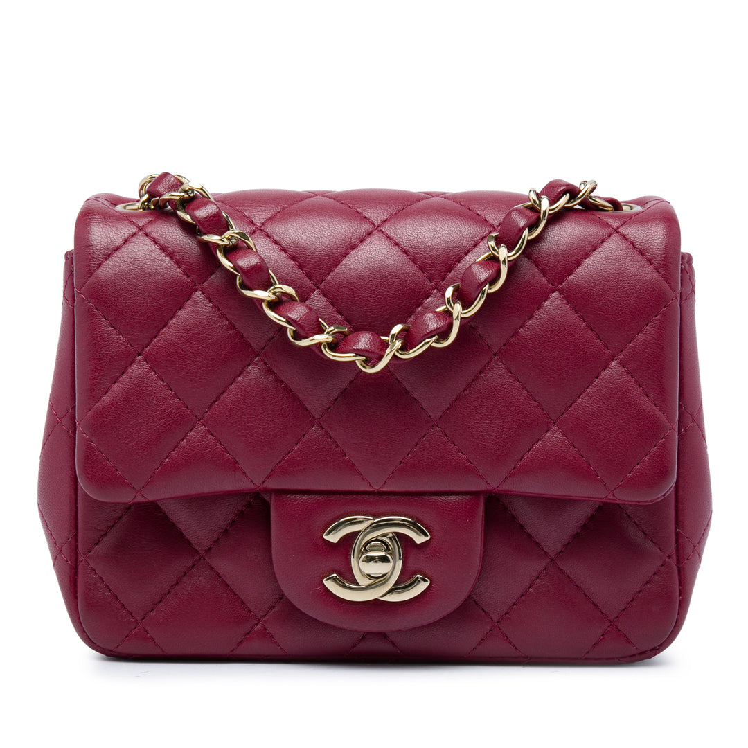 Chanel Classic Carré Rabat simple Mini Cuir d'agneau Rouge