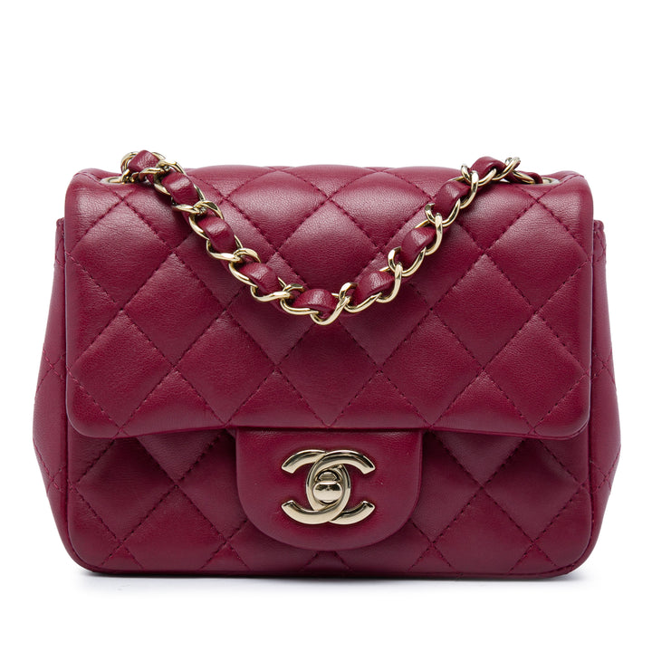 Chanel Classic Carré Rabat simple Mini Cuir d'agneau Rouge