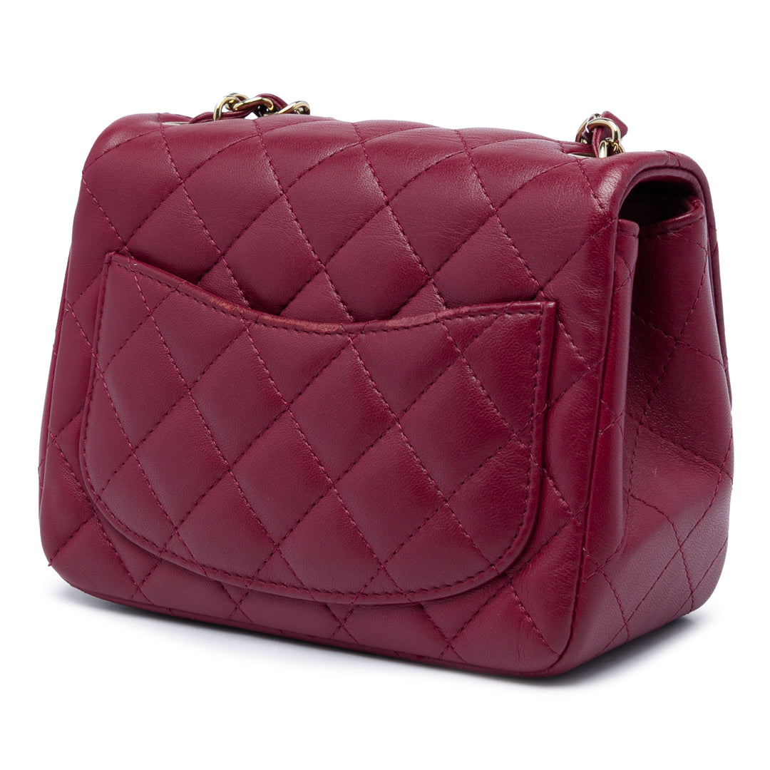 Chanel Classic Carré Rabat simple Mini Cuir d'agneau Rouge