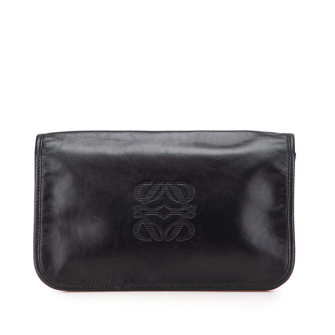 Anagram Leather Clutch Black - Gaby Paris