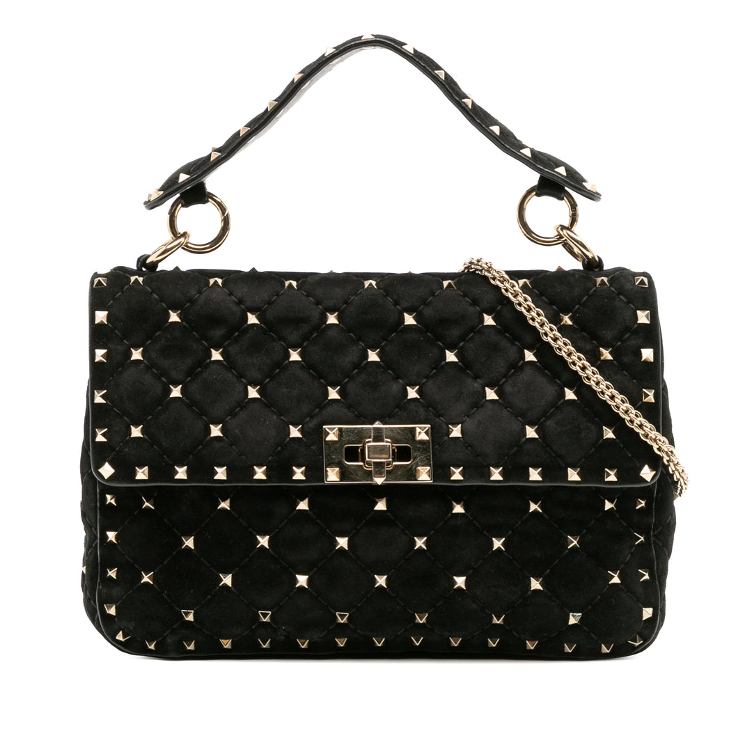 Medium Suede Rockstud Spike Satchel Black - Gaby Paris