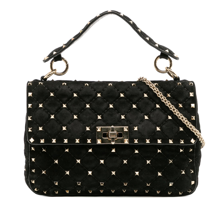 Medium Suede Rockstud Spike Satchel Black - Gaby Paris