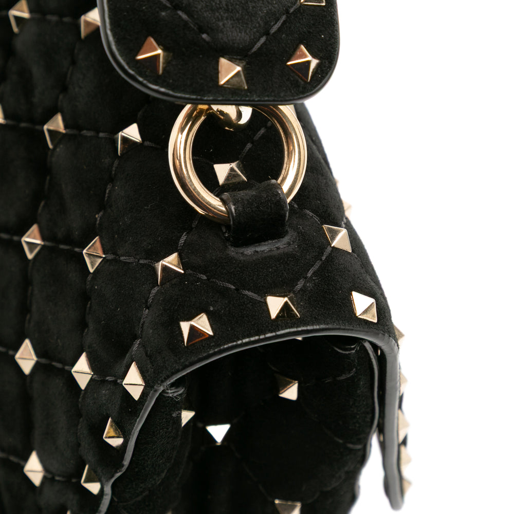 Medium Suede Rockstud Spike Satchel Black - Gaby Paris